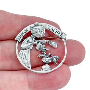 Vintage Sterling Silver 925 Thank A Teacher Brooch